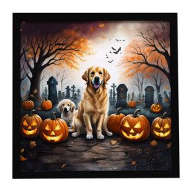 Golden Retriever Spooky Halloween Framed Metal Print Bathroom, Kitchen, Office, Home Decor Wall Art Ready to Hang, Square, 8X8